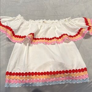Entro- Off-Shoulder White Top with Colorful Trim